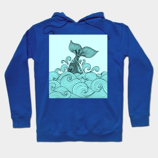 Blue Wale On Wave Art Hoodie